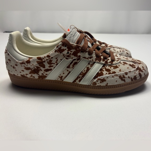 adidas Shoes - adidas Women's White and Brown Cow Print Samba Sneakers